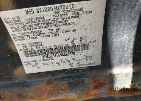 2009 Ford Flex Se z USA, uszkodzony, nr VIN 2FMDK51C69BA86830